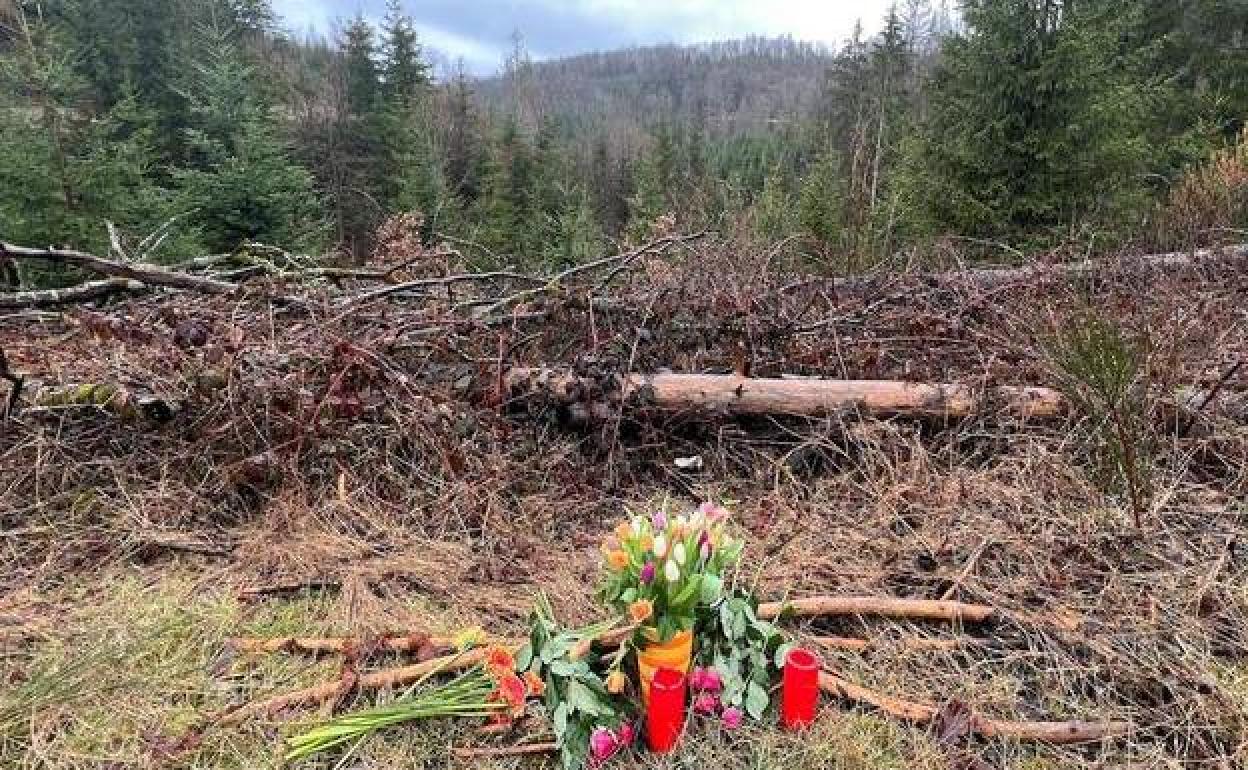 Flores y velas recuerdan a Luise en la zona boscosa donde fue hallado su cadáver.