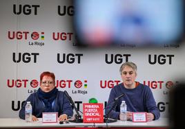 Daría Saiz y Fernando Domínguez, en su comparecenaia en la sede de UGT.