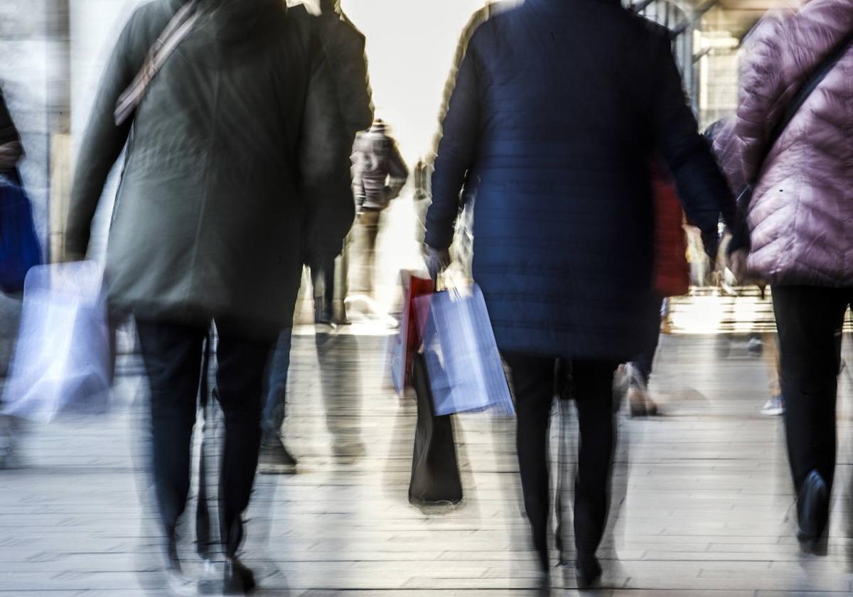 Unas mujeres con varias bolsas, en las calles de Logroño.