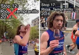 Tom Gilbey, en el momento de catar dos vinos de Rioja en la maratón de Londres.