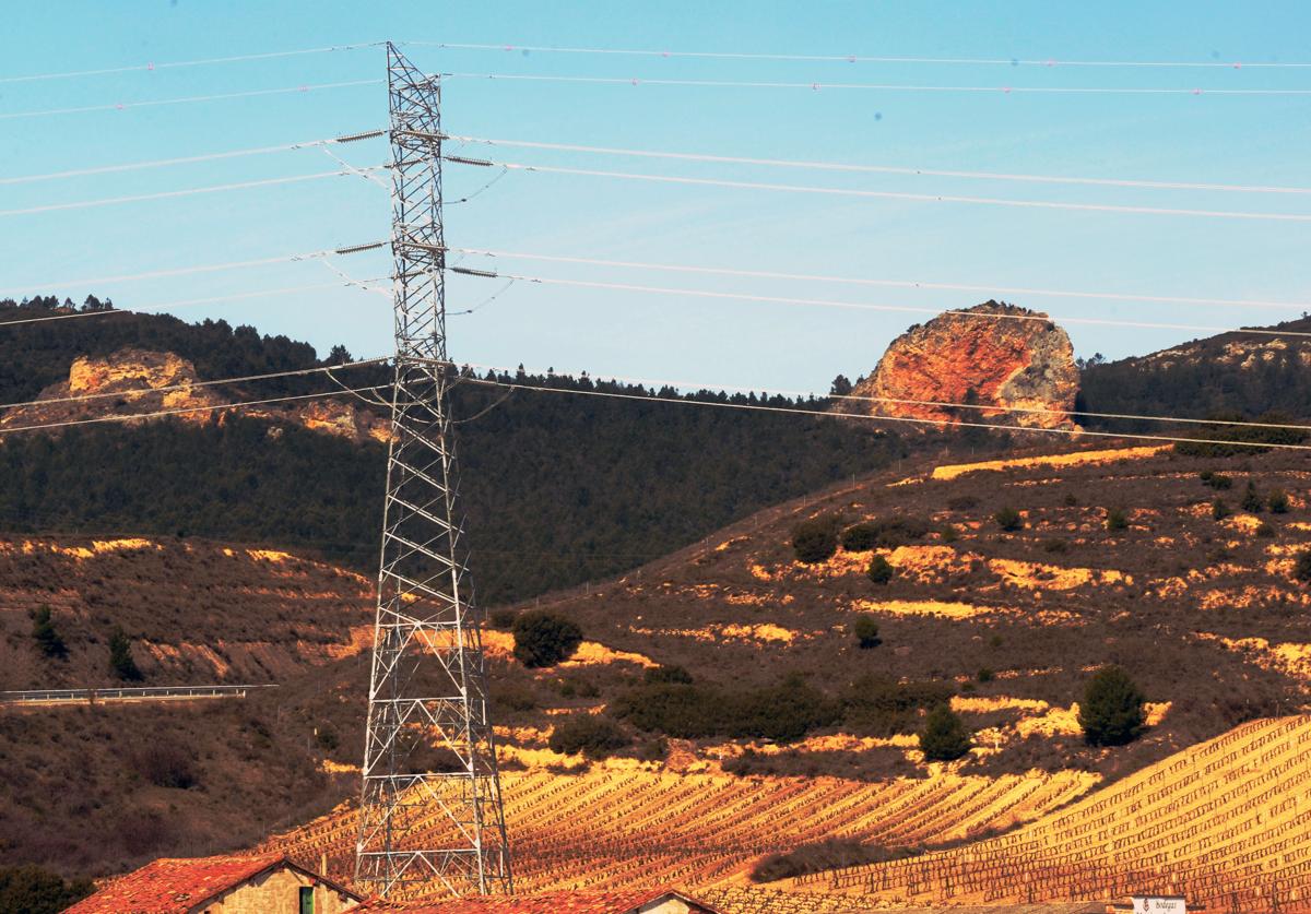 Torres de alta tensión sobre viñedos de Haro