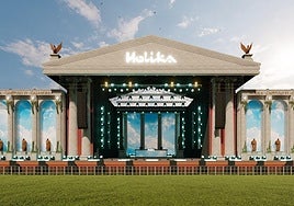 Maqueta del escenario principal para el festival Holika, que construye la empresa fallera 'Valua-Crafting horizons'.