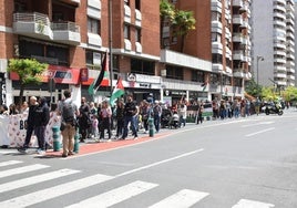 La marcha en apoyo a Palestina, por el centro de Logroño.