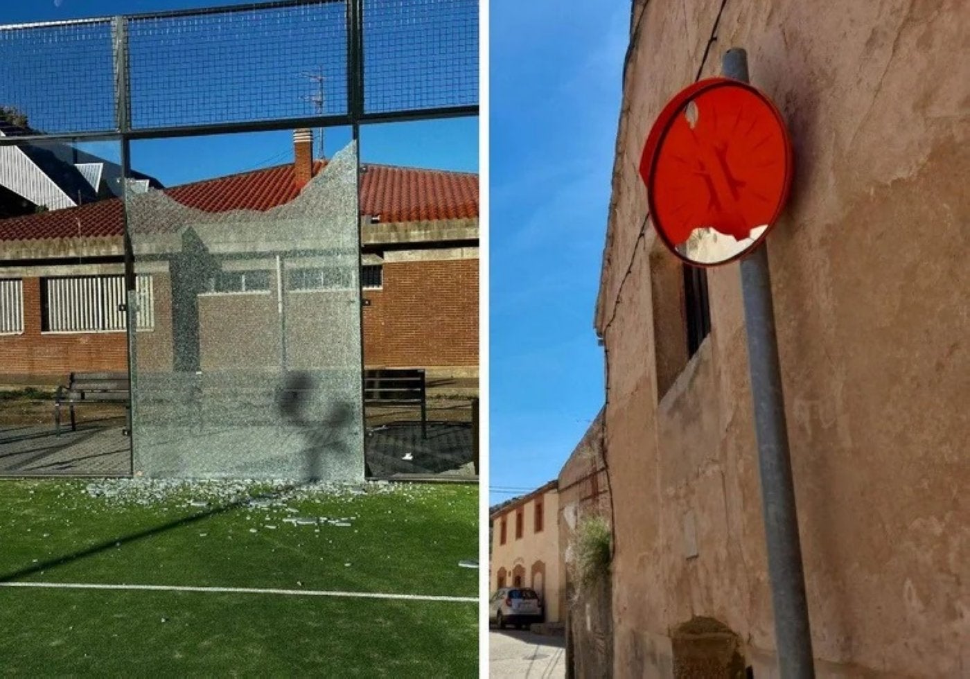 Destrozos en la nueva pista de pádel, papeleras y espejo de tráfico por actos vandálicos