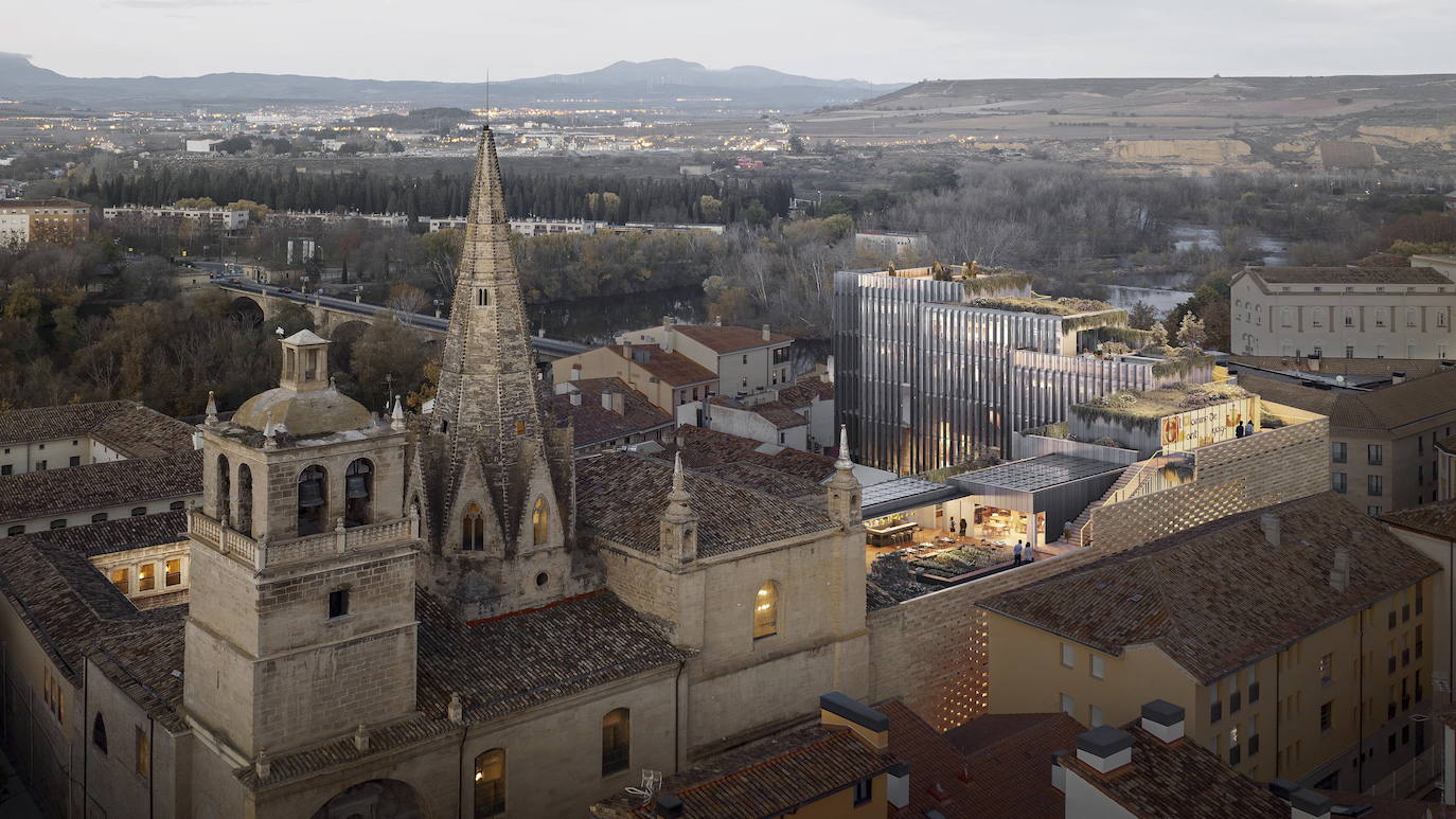 Recreación del polémico edificio junto a la iglesia de Palacio, en pleno Camino de Santiago.