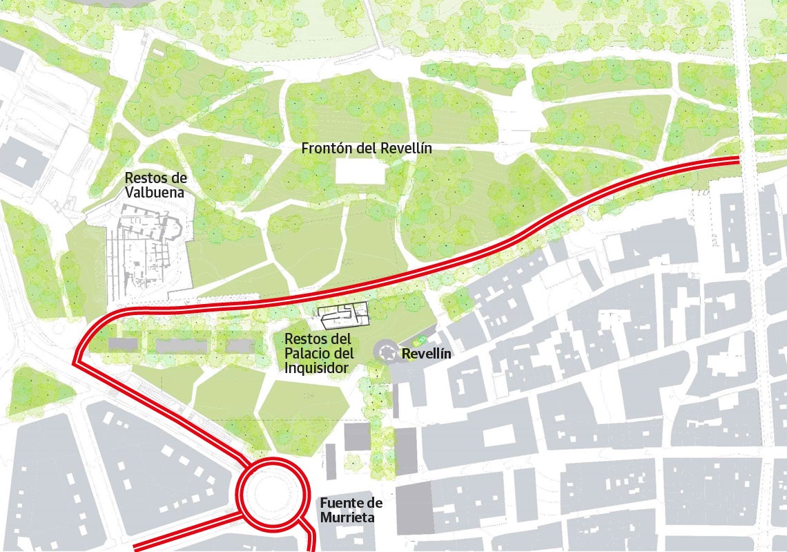Imagen después - El entorno del Revellín y Valbuena tendrá una gran zona verde, dos parkings subterráneos y restos arqueológicos al descubierto