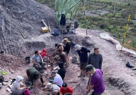 El equipo Garras extrae nuevas piezas del esqueleto del espinosáurido 'Villar' en Igea