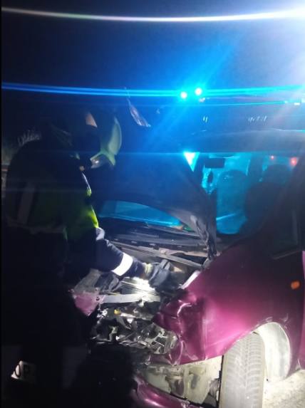 Bomberos de Lodosa atienden al accidente en San Adrián.