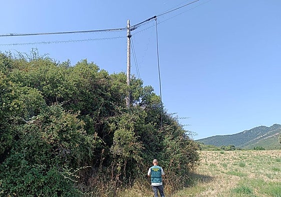 Un guardia civil observa la zona en la que se cometió el robo de cabel.