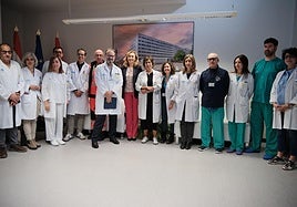 La consejera de Salud, María Martín, con los responsables de los servicios implicados en el Código Ictus Pediátrico, este lunes en el Hospital San Pedro