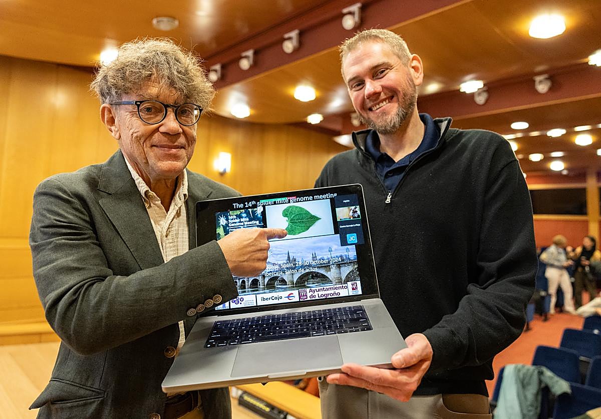 Miodrag Grbic y Sean Whipple, de GreenLight Biosciences Inc., en el congreso en Ibercaja Portales.