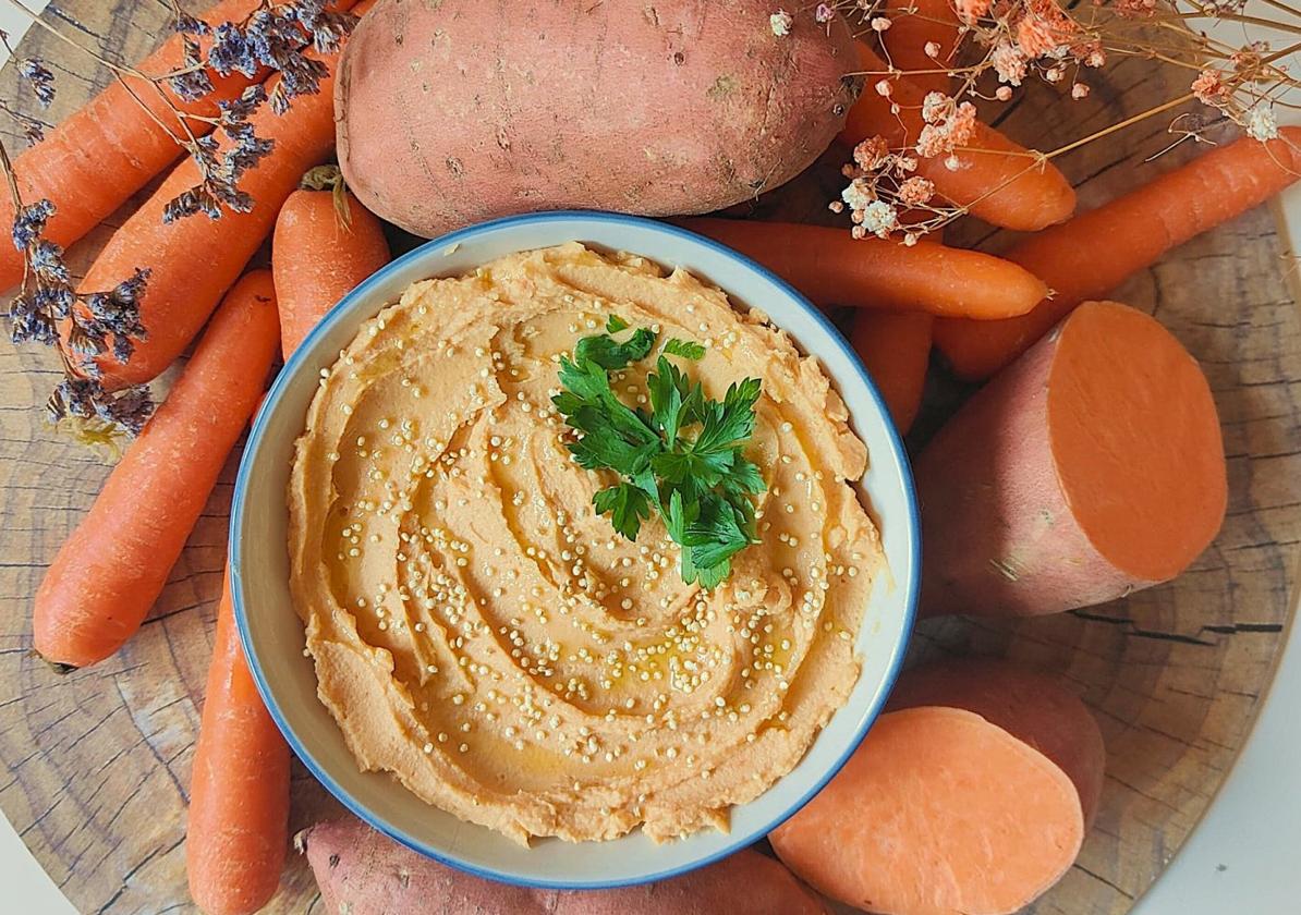 Una ración de humus de boniato.