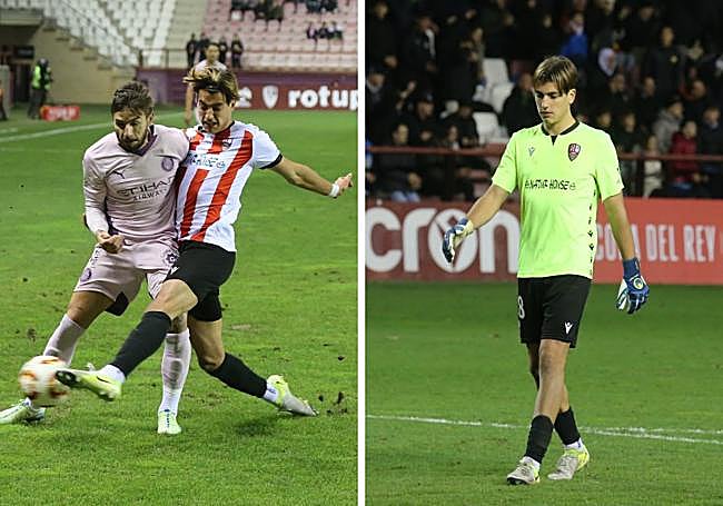 Arnau, como jugador de campo, y como portero, en partido frente al Girona.