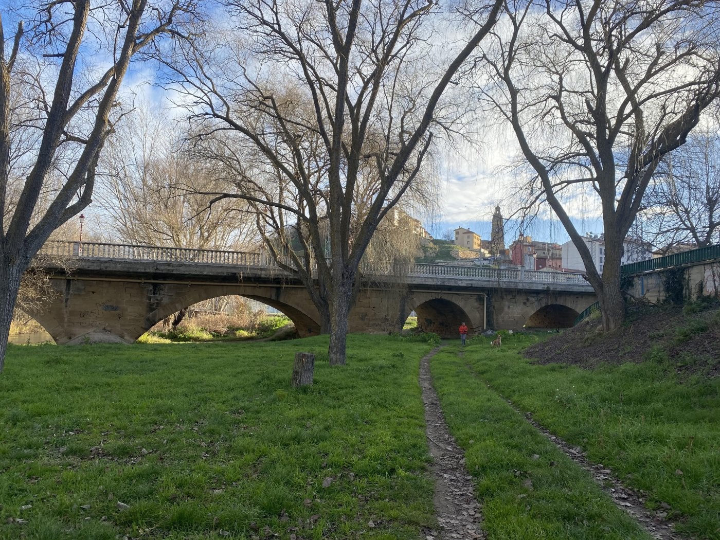 La ribera del Oja Tirón, por la que ayer paseaban vecinos de Haro con perros.