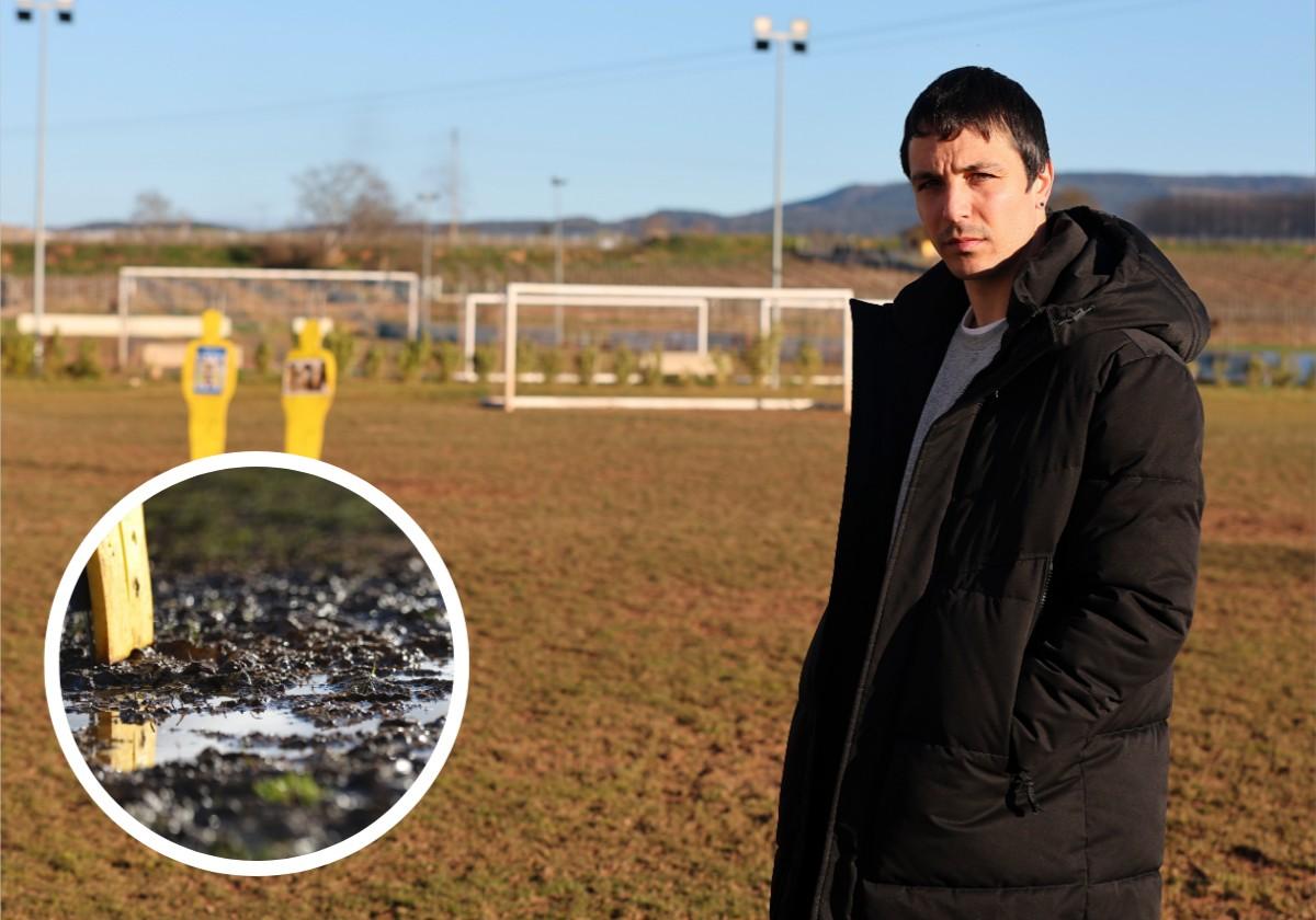 Orodea, capitán del Náxara, pisa el campo de fútbol 11 de El Cementerio, totalmente destrozado en las últimas semanas.