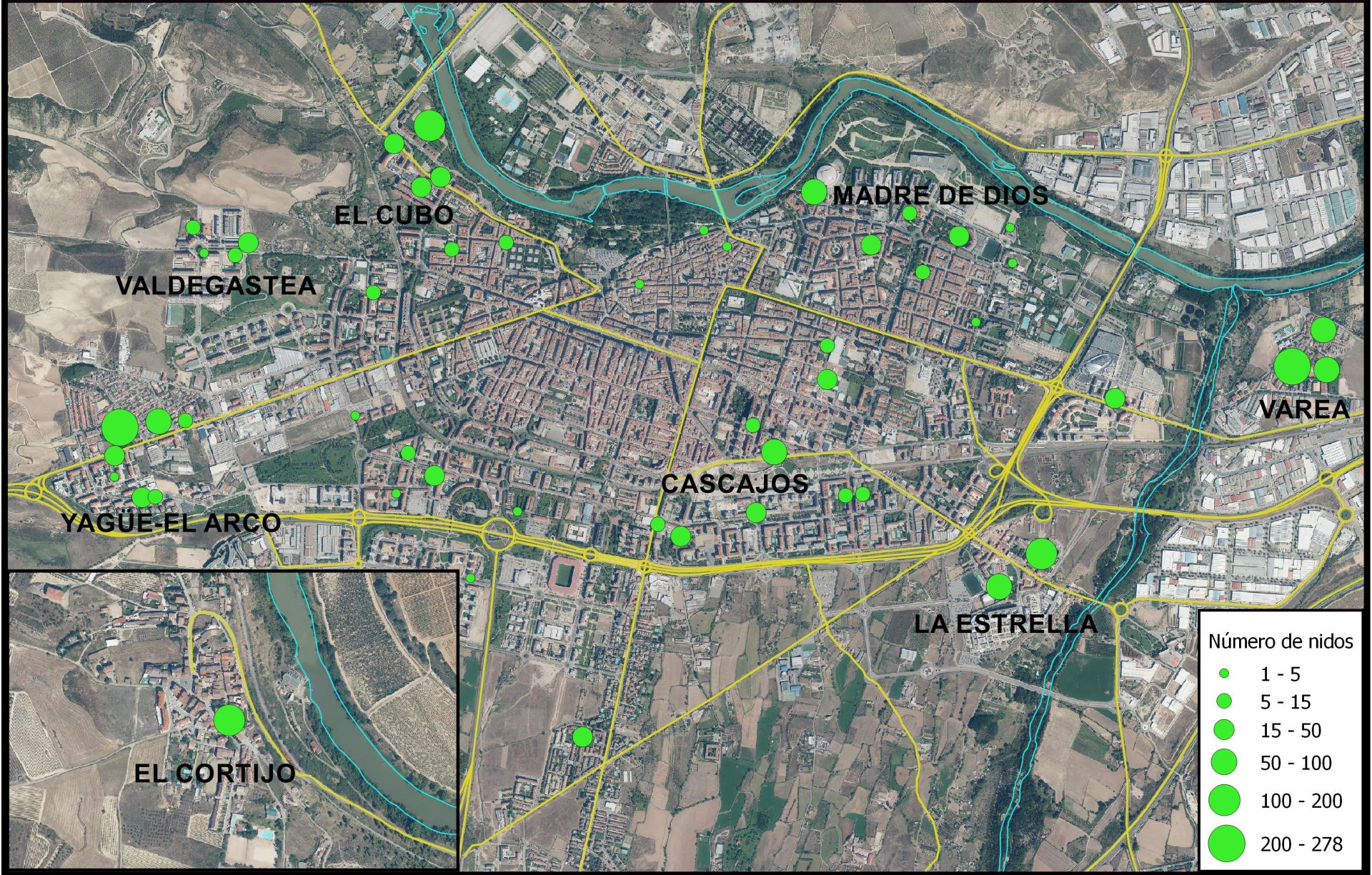 Número de nidos de avión común en Logroño