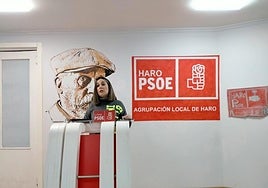 Naiara Hernáez en una rueda de prensa anterior en la sede socialista.