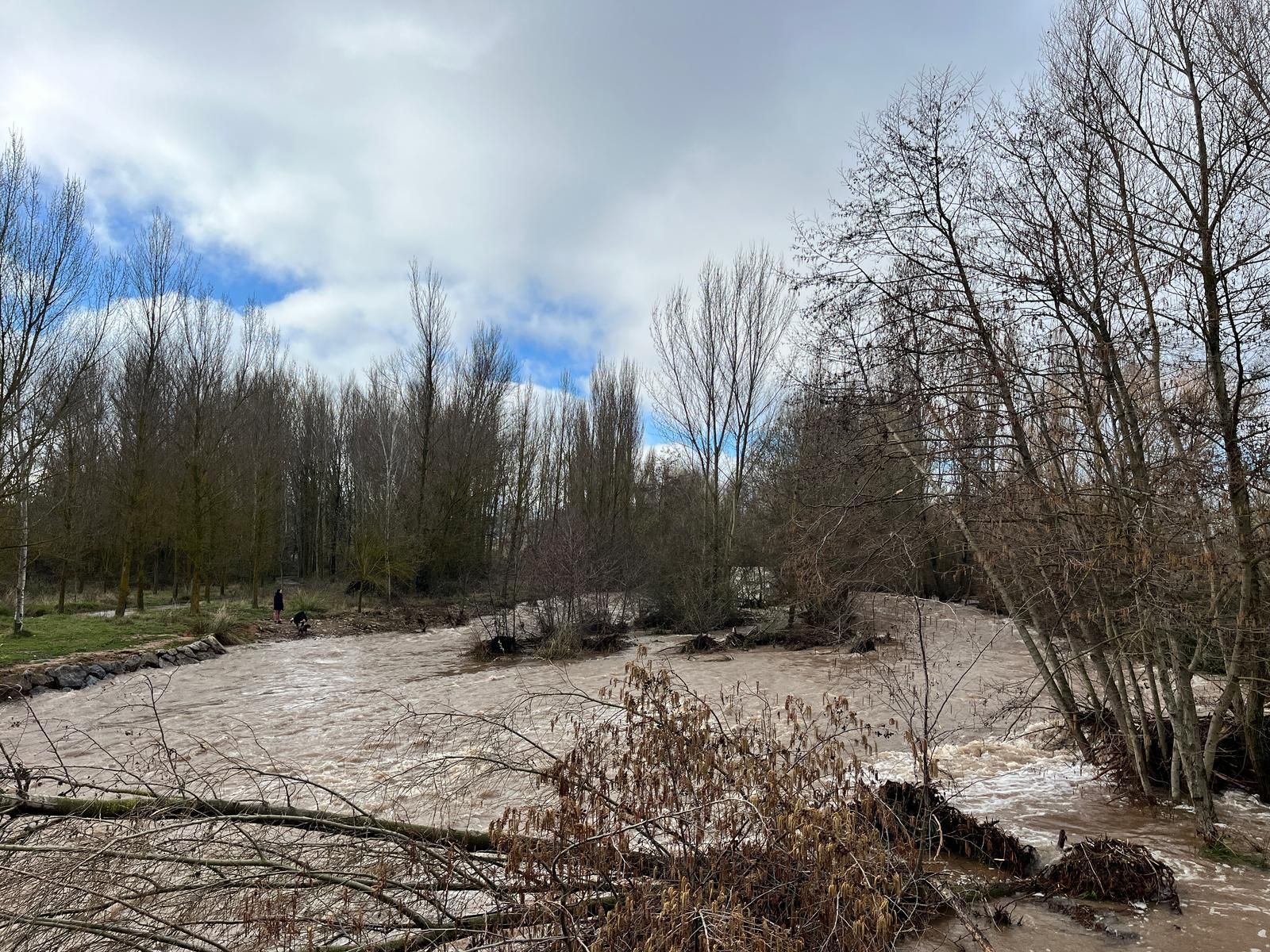 El río Iregua, muy crecido en su desembocadura en el Ebro