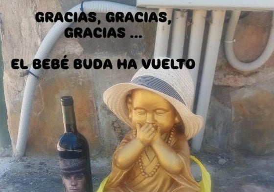 La figura fue contrada en una bolsa, con un vino y una nota,