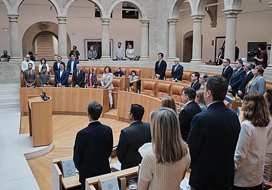 Minuto de silencio en señal de duelo por la muerte del Papa, con los dos diputados de IU sentados en sus escaños
