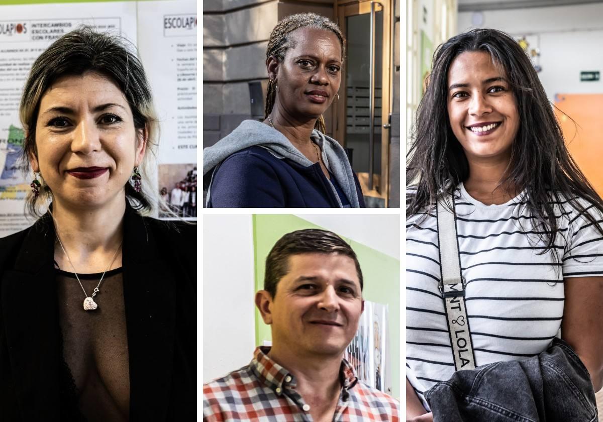 De izquierda a derecha, Manuela Gheorghe, Jilma García (cubana), Henry Mauricio Bueno (colombiana) y Meryem Saber. (marroquí).