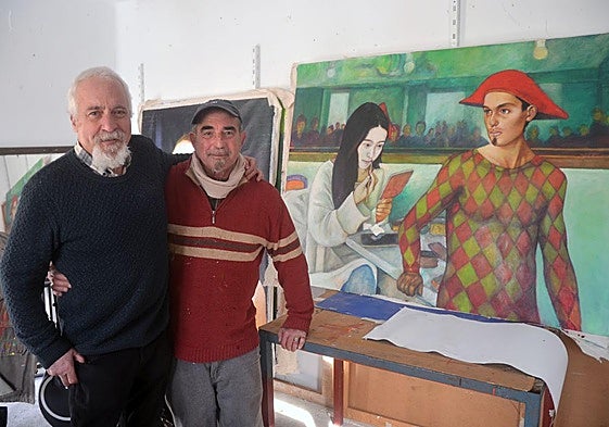 Javier Osés con el pintor Luis Burgos.