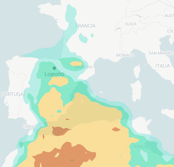 La entrada de polvo sahariano transportada por una masa de aire cálido.