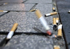 Restos de tabaco dispersos por una calle de Logroño.