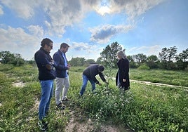 Miguel Legarre, David Navarro, Mónica Arceiz y Miguel Ángel Baldero en una de las parcelas donde se han plantado especies autóctonas.
