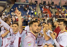 Los jugadores del Ciudad de Logroño celebran el triunfo ante el Ademar.