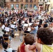 Alumnos de Píccolo y Saxo en una anterior edición de la Fiesta de la Música, en la plaza de San Agustín.