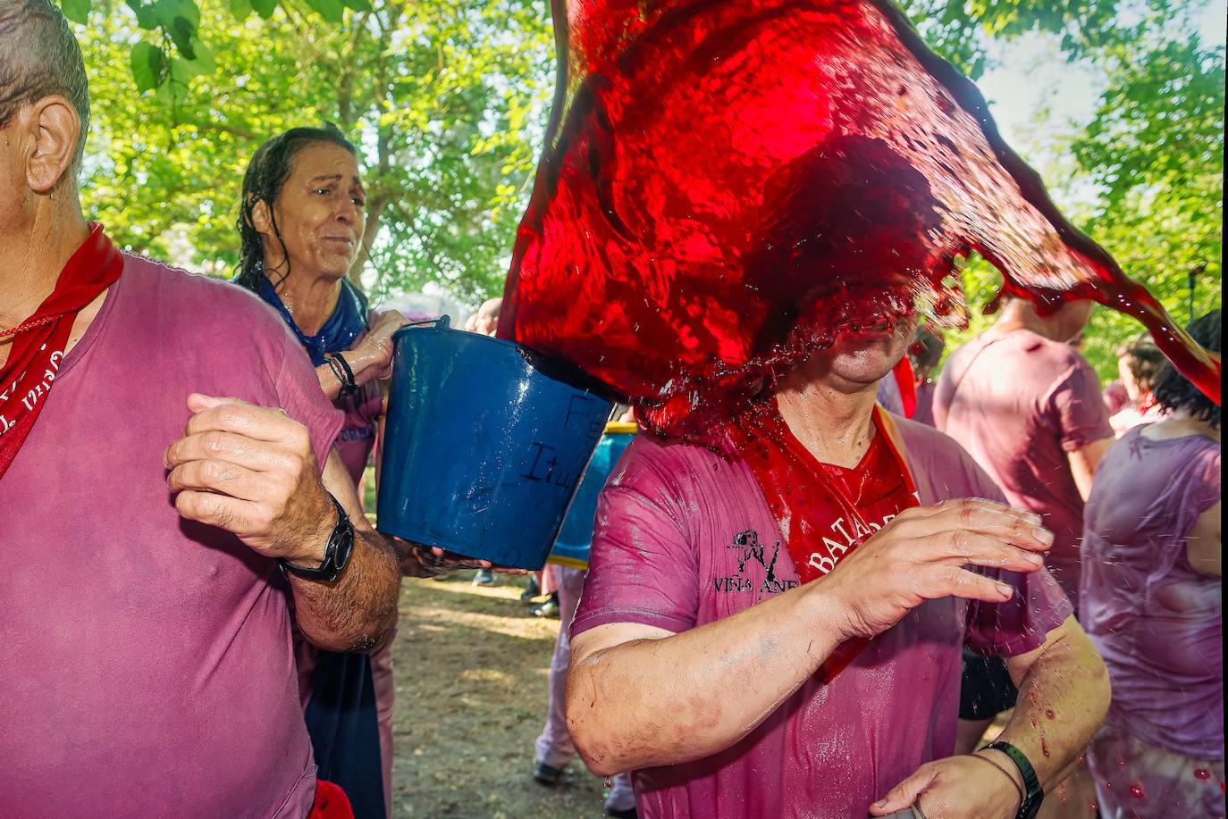 Cascos, gafas, litros de alcohol... las imágenes de la Batalla del Vino en Haro