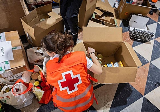Una trabajadora de Cruz Roja en Logroño.