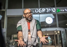 Sergio Toribio, a su llegada a Logroño, después de dos jornadas de angustia retenido por Israel por llevar ayuda a Gaza.
