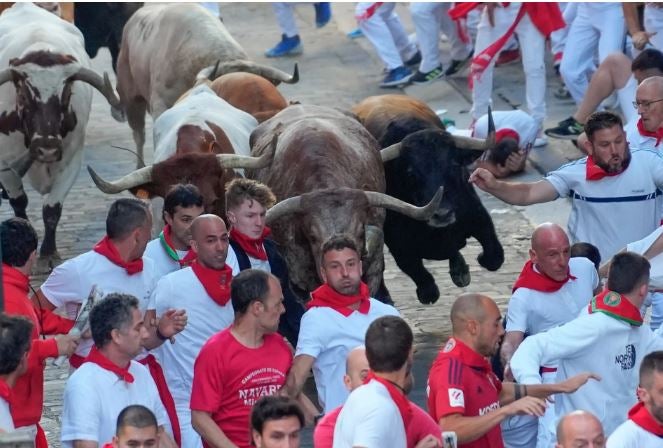 Un momento del encierro con los toros de Álvaro Núñez.