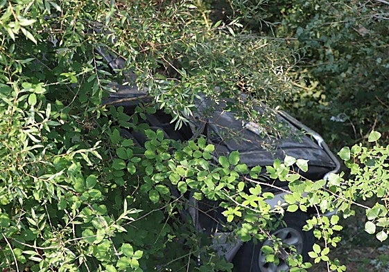 Estado en el que quedó el vehículo de la joven de 17 años que muriótras caer el coche a un barranco.