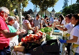 Varias personas aprovechan a comprar hortalizas en el Concurso Agrícola de La Rioja.
