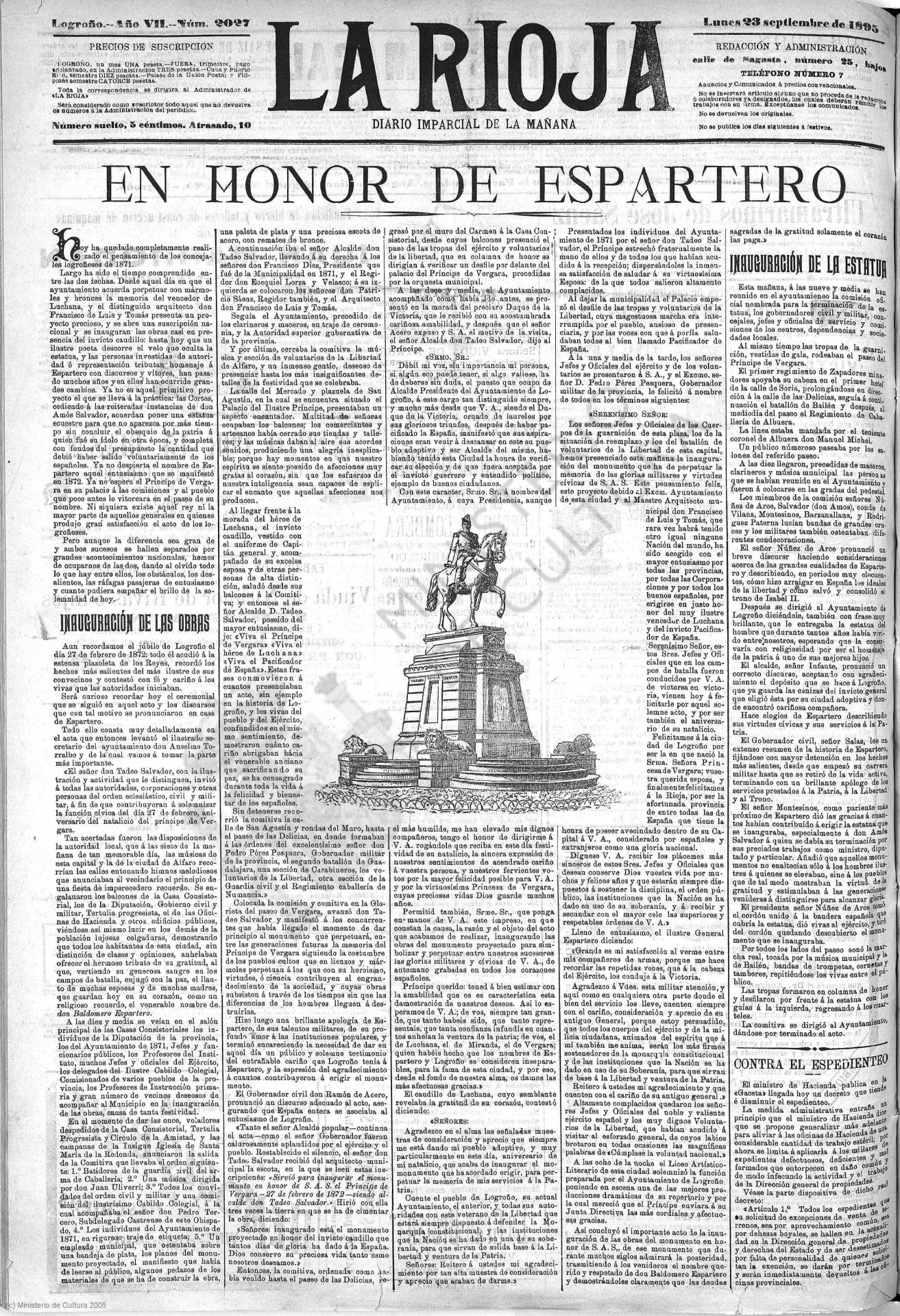 Portada de Diario LARIOJA del 23 de septiembre de 1895.