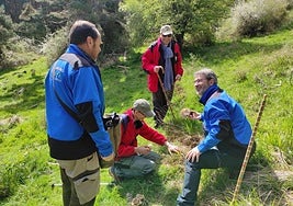Los miembros de Verpa durante una salida de este año, al encontrar una seta.