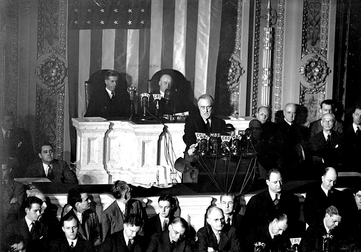Roosevelt se dirige al Congreso de EE UU en una imagen de 1941.