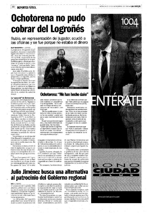 Publicado en Diario LA RIOJA el 22 de noviembre de 2000