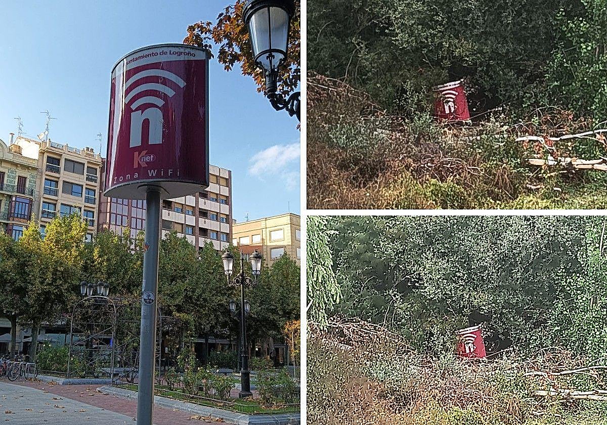 Puntos de wifi que han acabado tirados entre la maleza, hoy en La Guindilla.