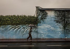 La arboleda invertida de Globartia, con árboles reflejados en una pared convertida en río, en el Adarraga