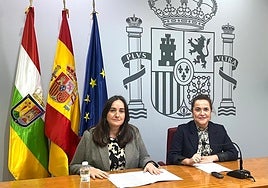 la jefa de la Unidad de Coordinación contra la Violencia sobre la Mujer, Noelia González Pastor, junto a la delegada del Gobierno en La Rioja, Beatriz Arraiz Nalda, en el balance de los datos.