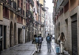 Un grupo de jóvenes turistas recorre el Casco Antiguo de Logroño.
