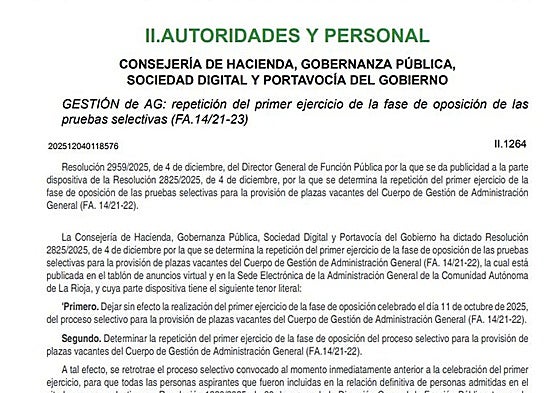 El Gobierno de La Rioja repetirá el examen de las oposiciones de Gestión el 14 de febrero