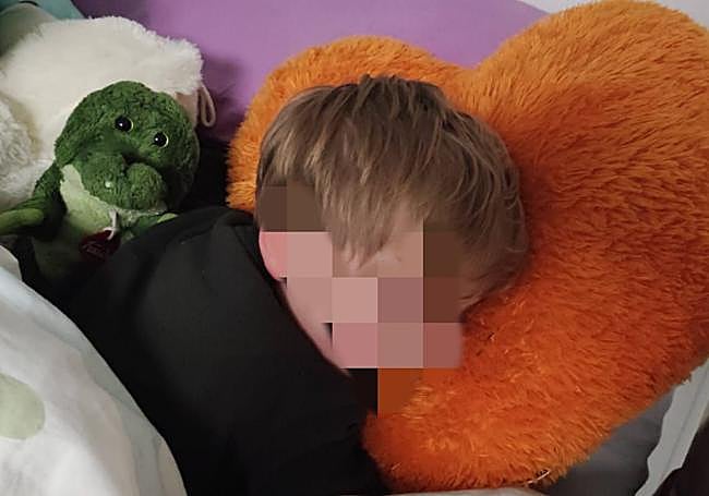 Gonzalo duerme junto al peluche en una imagen del archivo familiar.