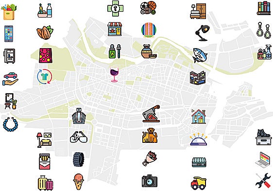 ¿Qué tipo de tiendas son las más numerosas en la ciudad?