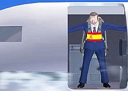 Rajoy, a punto de saltar del avión. / YouTube
