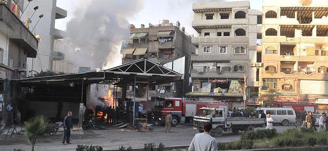 Imagen de una de las explosiones registradas en el centro de la capital siria./ Afp